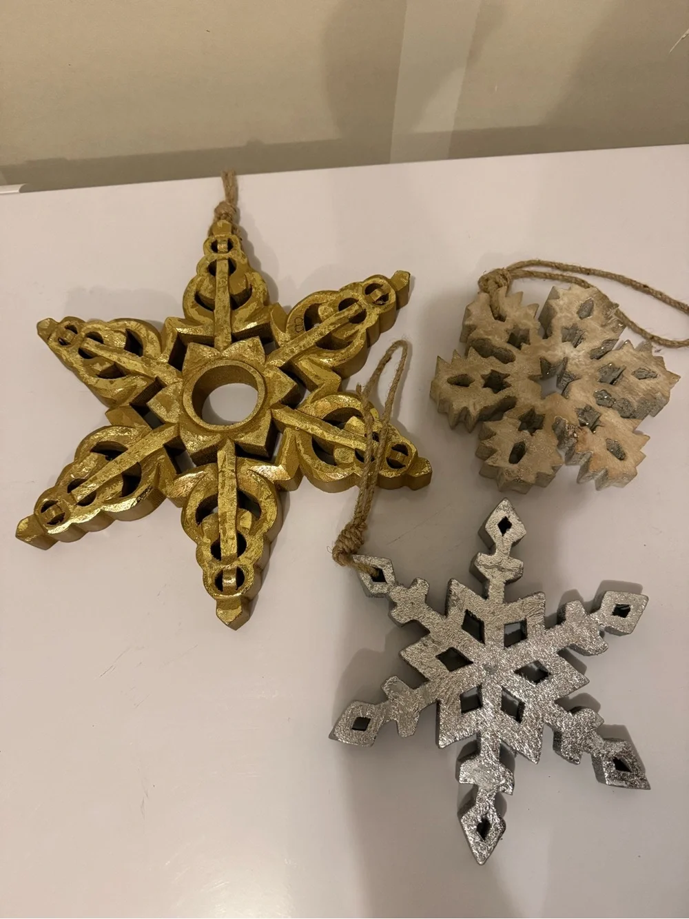 Gold, Silver & Natural Snowflake Holiday Ornament Set - Unbranded